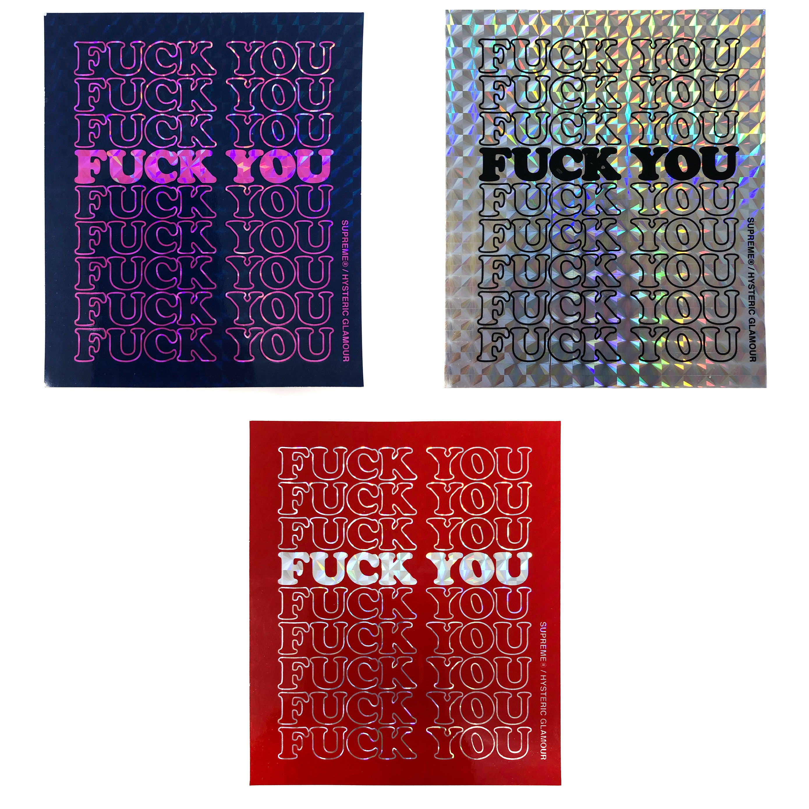 Supreme Hysteric Glamour Hologram Fuck You Stickers | Supreme Stickers